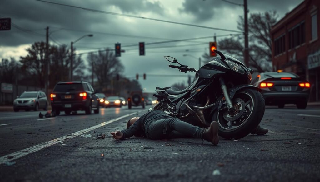 Scene of a motorcycle accident in Akron